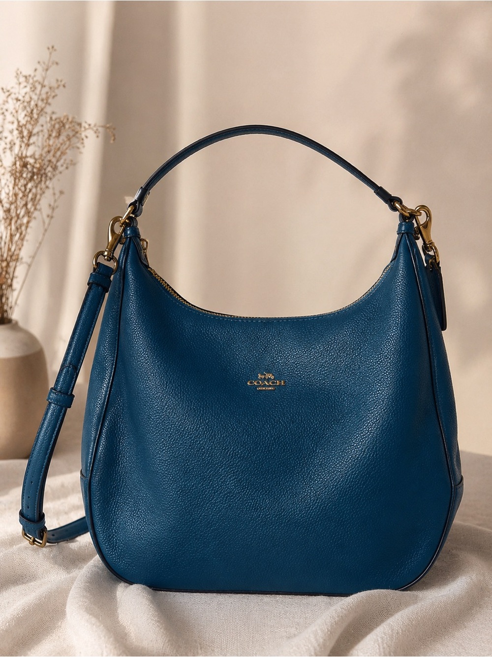 Coach Teal Pebble Leather Hobo with Gold Hardware